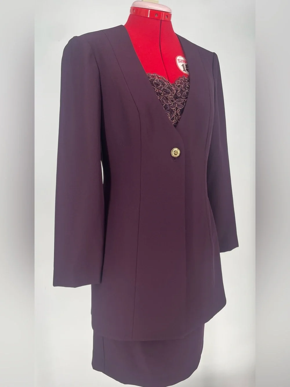 VTG 90s NWT Cachet Cohoes Aubergine 2 Piece Embellished Dress & Blazer Jacket